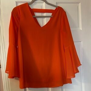 Zac & Rachel Orange V-Neck Flare Sleeve Top